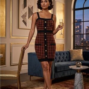 Stylish Black and Brown Houndstooth Dress